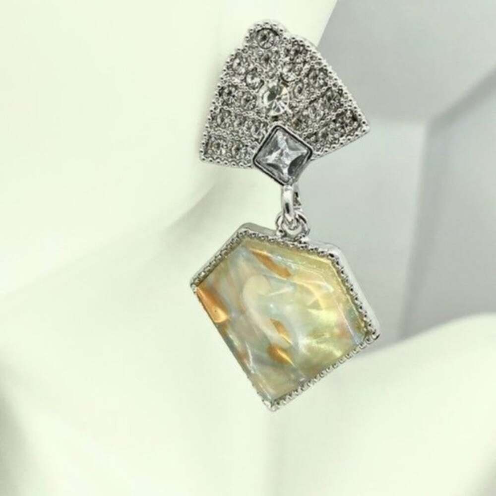 NWT Silver Crystal Abalone Colored Dangle Earrings